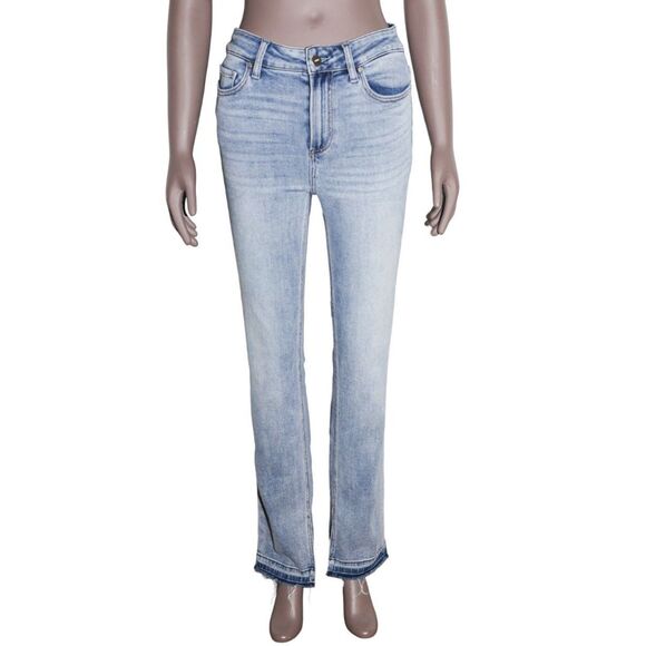 Paige High Waisted Light Wash Straight Leg Distressed Jeans 26W 31L - Picture 1 of 3
